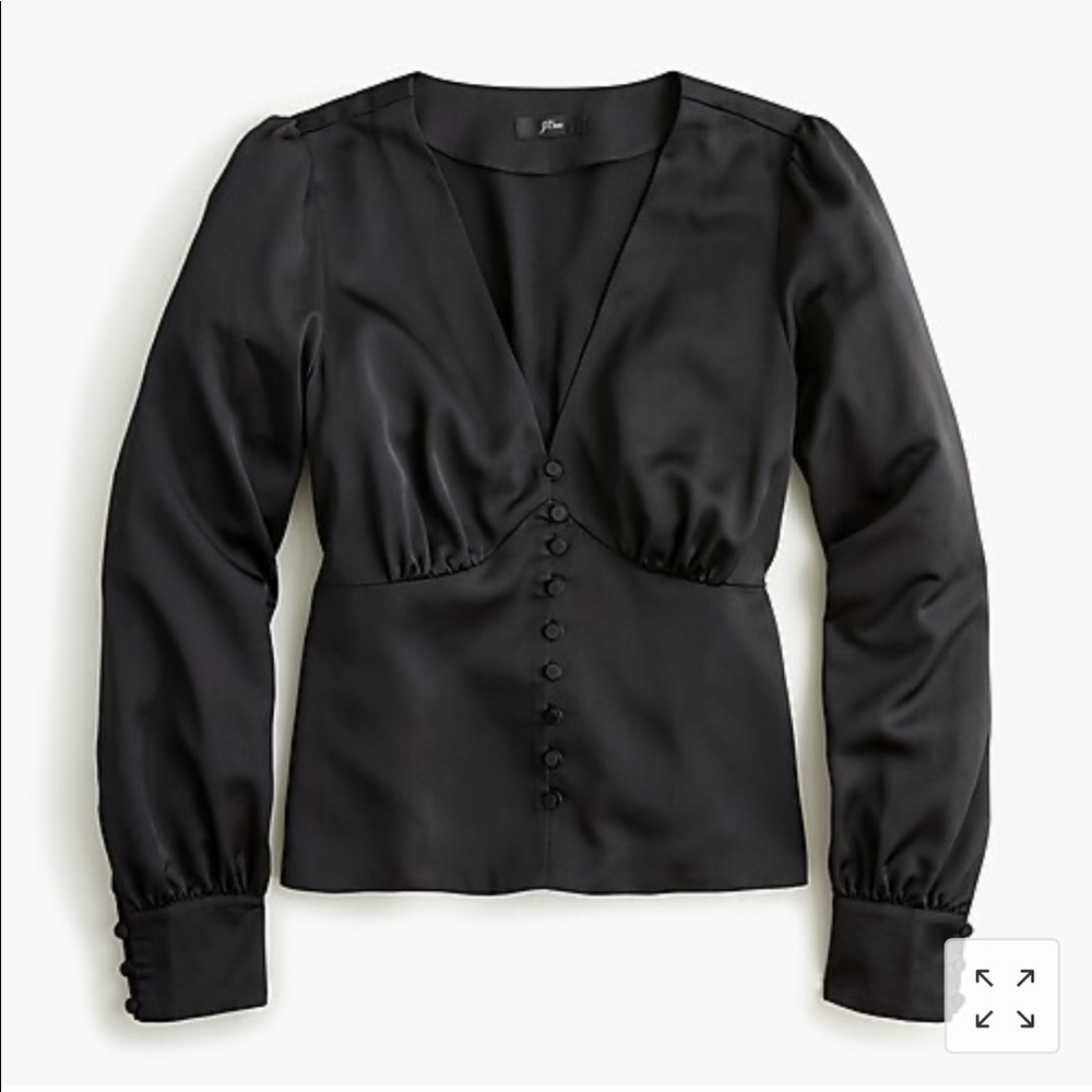 J Crew satin crepe black blouse, button detail, 4
